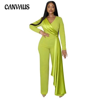 Robe à manches longues et col en V pour femme, combinaison droite et slim, printemps-automne