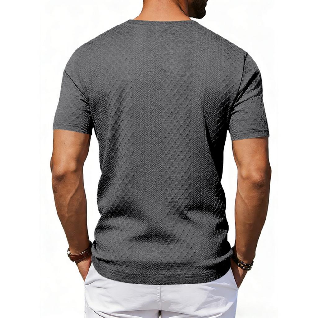 Men's Casual And Fashionable -color Textured T-shirt With Round Neck And Short Sleeves