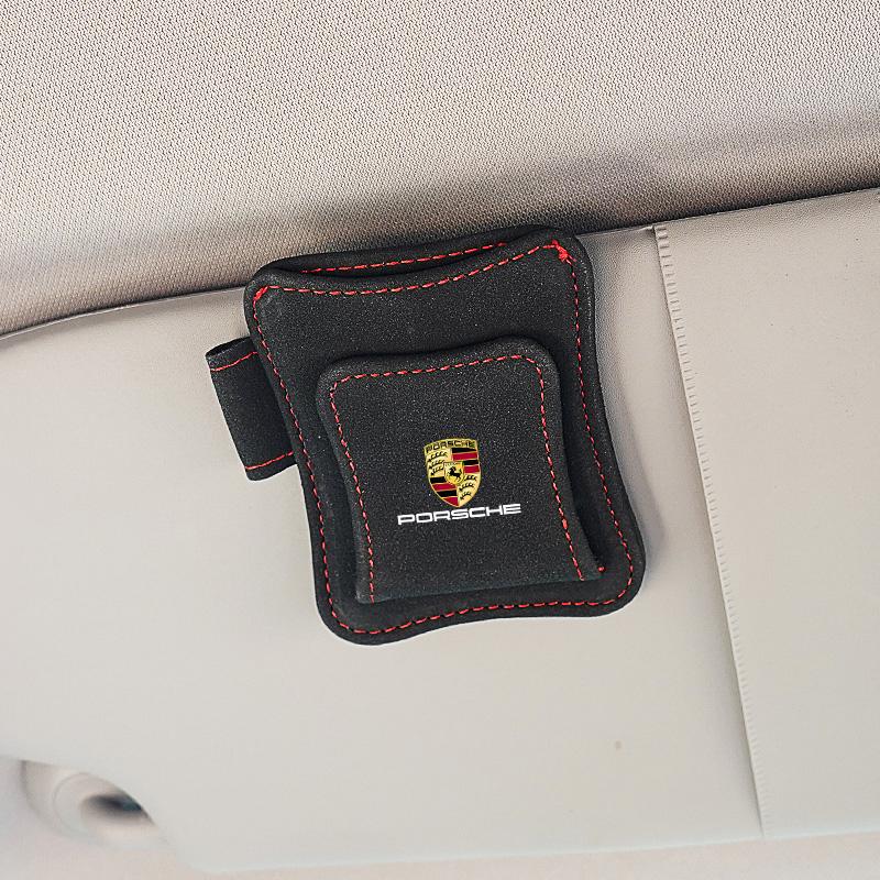 AABJ1 Clip per Occhiali da Parasole in Camoscio per Auto Scatola Porta Occhiali da Sole per Porsche Cayenne Panamera Macan 911 718 Taycan Boxster Cayman 918