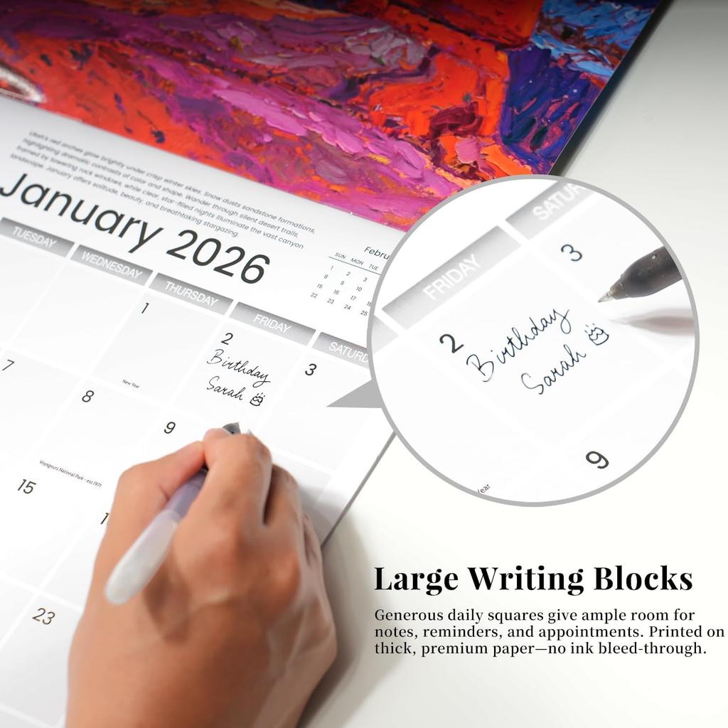 National Parks Calendar 2026 – Artistic Oil Painting Style Monthly Wall Calendar 12-Month Scenic Art Wall Calendar, 12" x 12", Perfect National