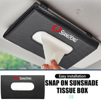For SsangYong Car Sun Visor Tissue Box Hanging Snap-fit Napkin Storage Bag Accessories Actyon Tivoli Rodius M200 Chairman Sport