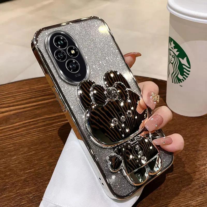 

Чехол-подставка с зеркалом в виде кролика для Honor 200 Pro 100 90 Lite 70 X9A X9B X8A X8B X7A X7B X6A Honor 200 Lite Сейсмозащитный чехол For Honor X6A&Case & Holder серебряный