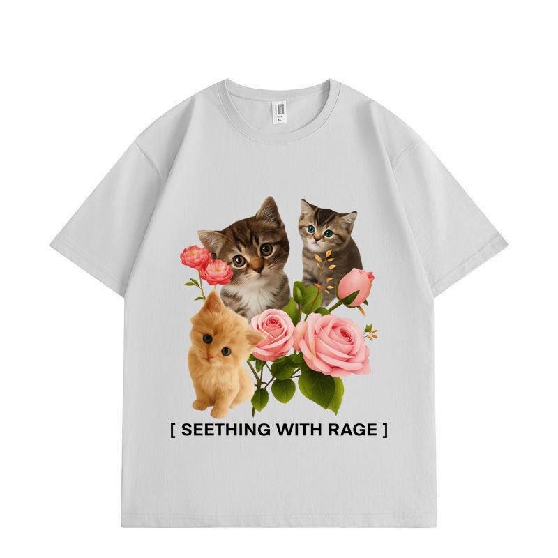 

Funny Seething Wlth Rage Cat Meme T-shirt Men Women Kawai Fashion Short Sleeve T-shirts Summer Cute Loose Cotton T Shirt 5XL різнокольоровий
