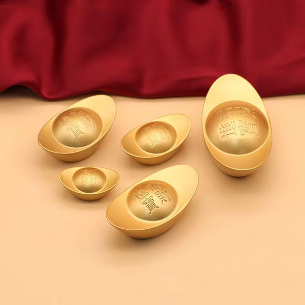 1Pcs New Chinese Style Brass Ingot Solid Retro Feng Shui Ornament Gold Yuanbao Home Office