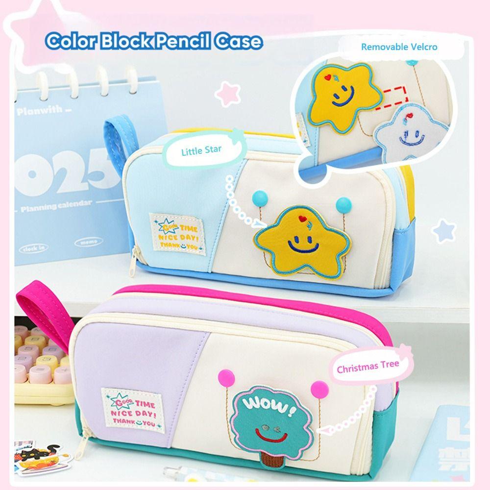 Handheld Pen Bag Contrast Color Stationery Bag Stationery Storing Bag  School Office