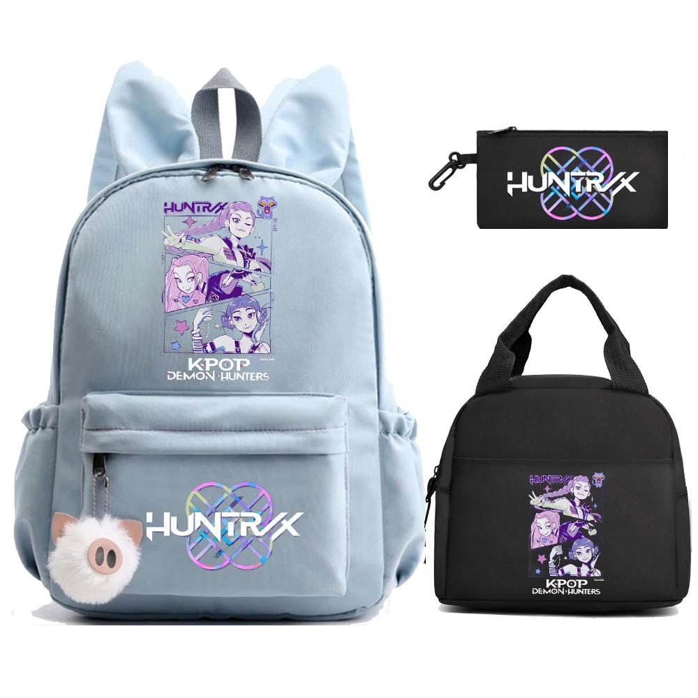 3 Stück/Set Anime Kpop Dämonenjäger Bedruckter Rucksack mit Lunchtasche Federmäppchen für Teenager Mädchen Junge Zurück zur Schule Rucksack Große Kapazität Reisetasche