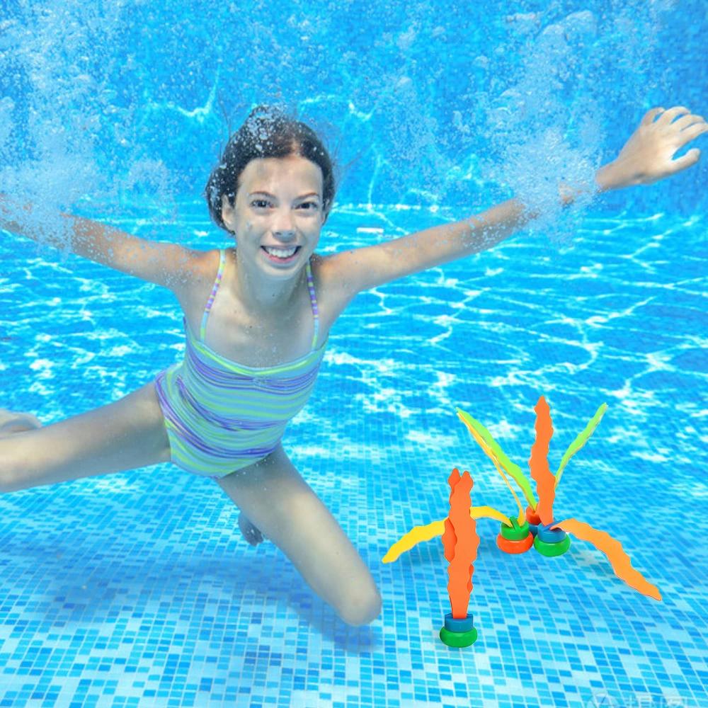 3 Pcs Kids Diving Pool Toys Sea Plant Shape Outdoor Swimming Pool Children Games Interactive Training Underwater Grabbing Toys