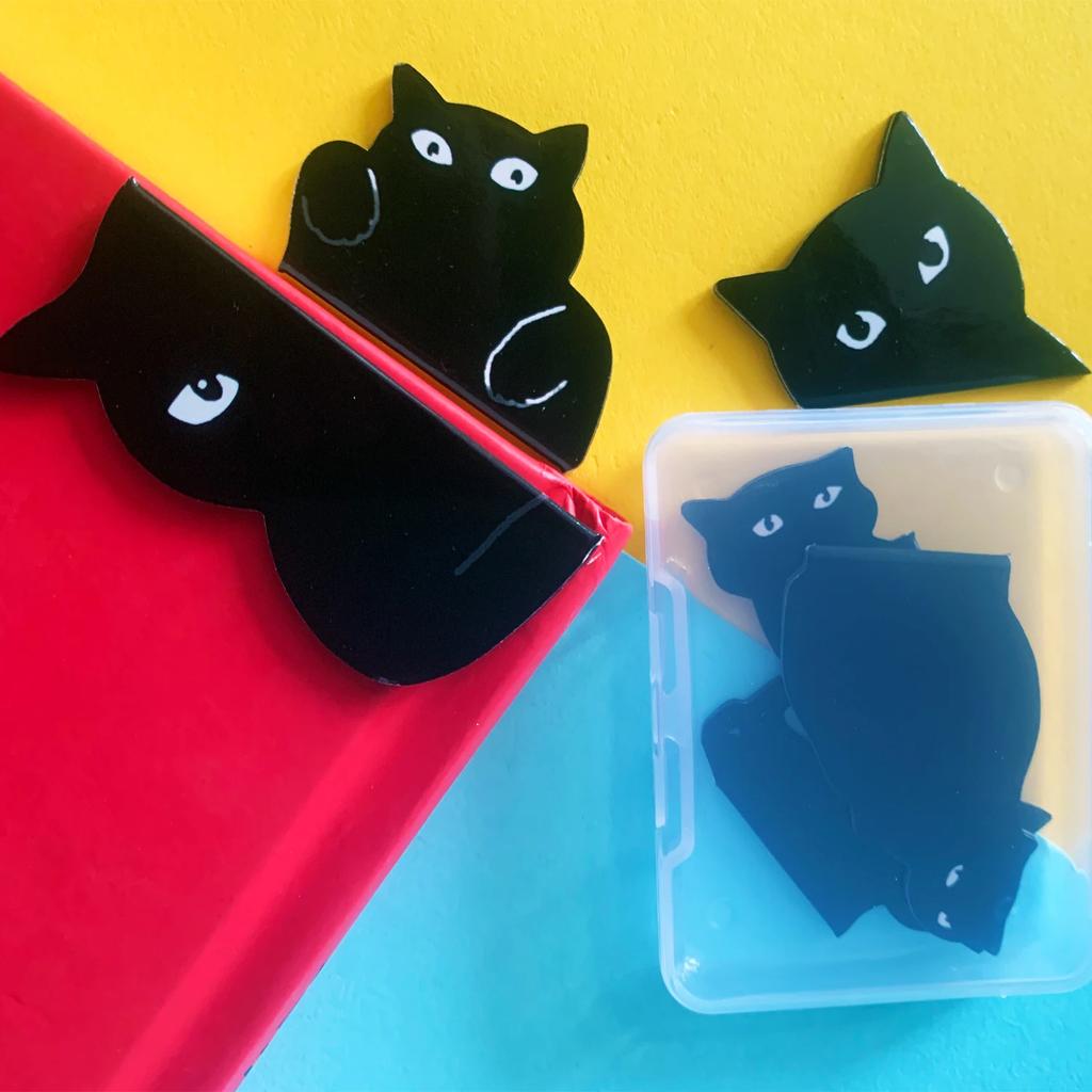 6/12 Stück Schwarze Katze Niedliche Lesezeichen Geschenk Magnetische Lesezeichen Gefalteter Lesezeichenhalter Geschenke für Katzenliebhaber und Schüler Lehrer Schule