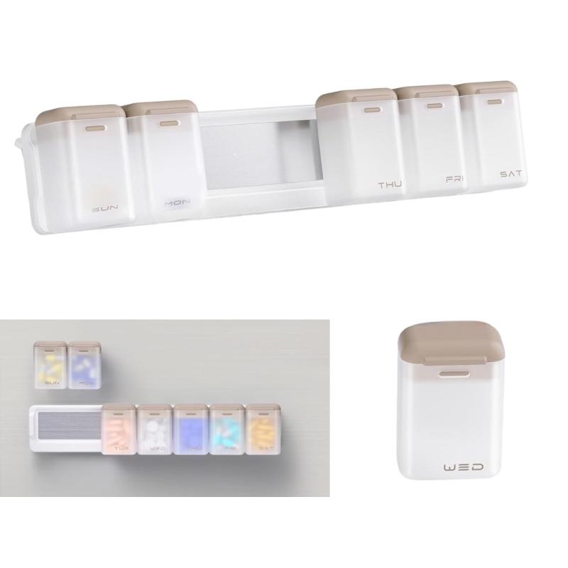Space Saving Magnetic Pills Box Organizers 6 Compartment Secure Lock System Medicine Dispenser for Vitamins & Medications