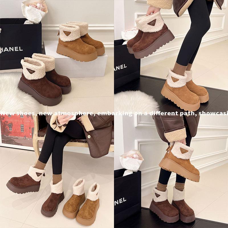 Leather Thick-soled Heightening Snow Boots Women's Short Boots New Winter Velvet Thickened Warm Cotton Shoes