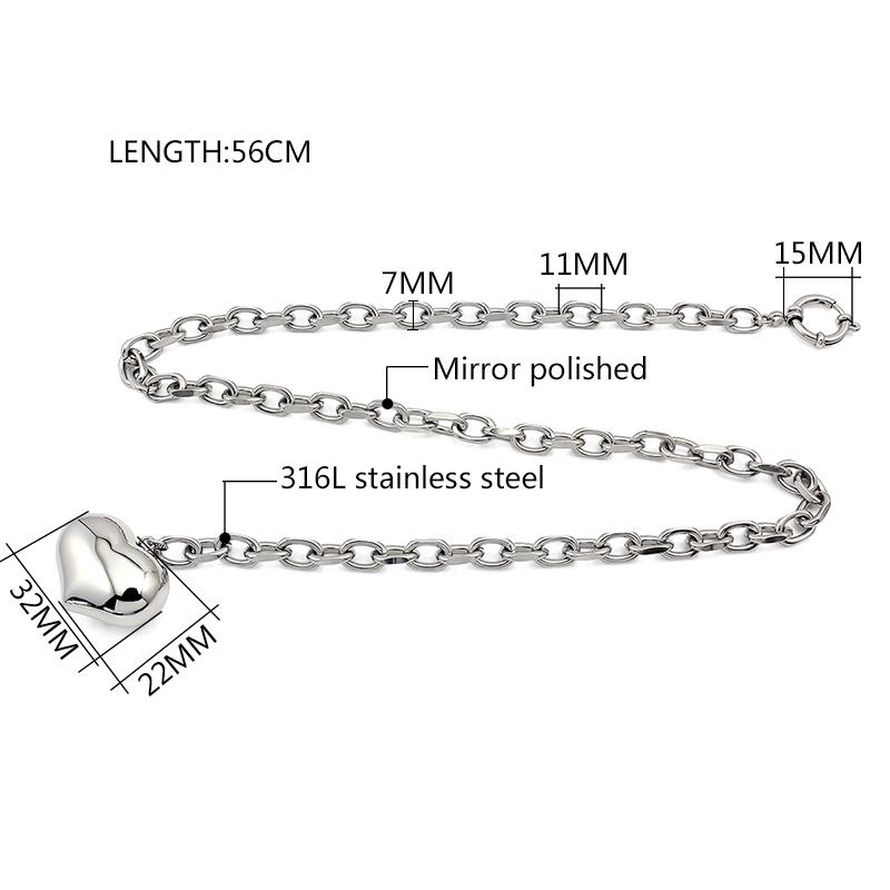 Fashion Stainless Steel Heart Pendant Necklace Stainless Steel Romantic Lover Men Couple Personality Necklace Jewelry