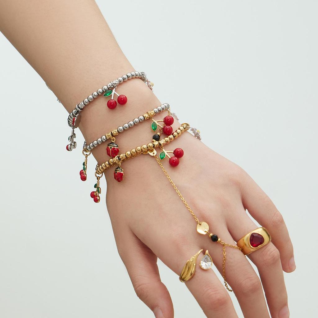 18K Gold Plated Cherry Blossom Pendant Bracelet: Stainless Steel, European & American Fashion, Versatile Luxury Jewelry
