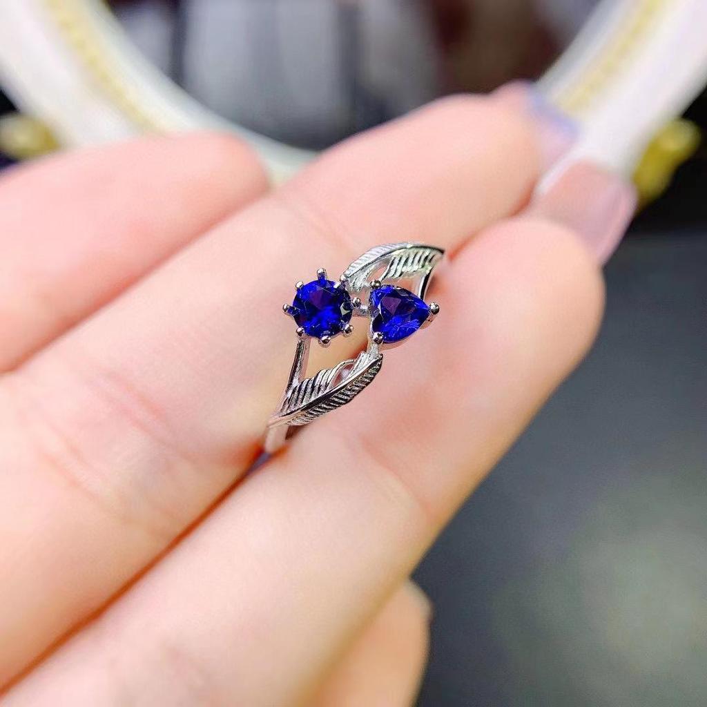 Vintage Blue Sapphire Flower Ring with Tourmaline and Zircon