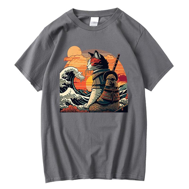 

Мужская футболка высокого качества 100% хлопок Аниме Принт Кот с ножом Свободная Летняя с коротким рукавом Мужская футболка Мужская футболка Топы Футболки 4XL