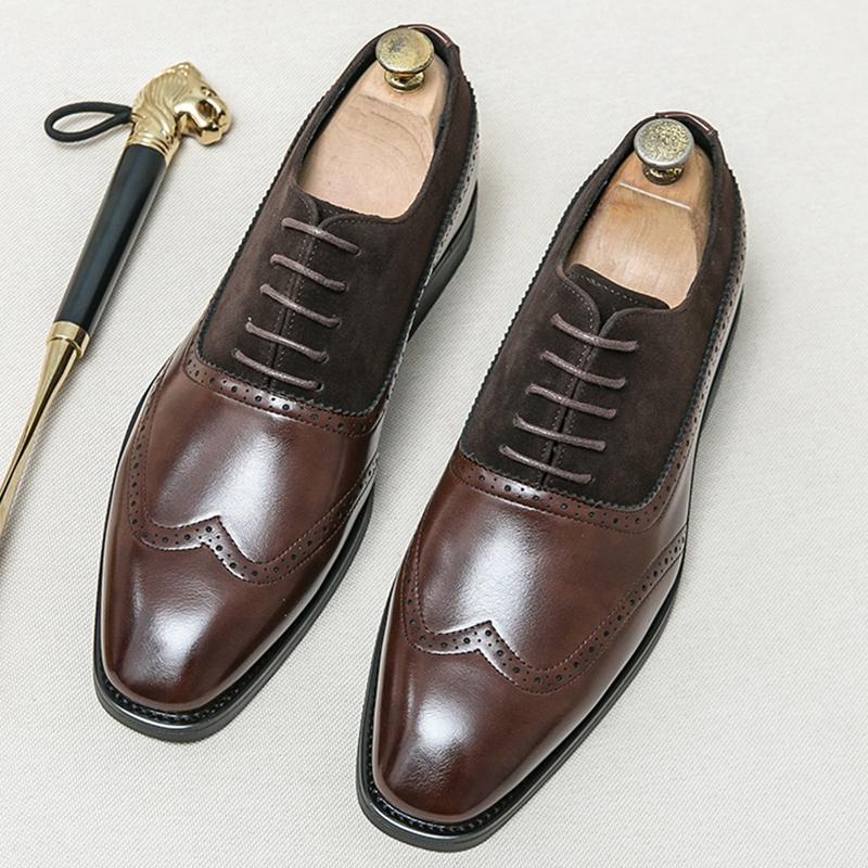 Fashion Designer Pointed Suede Patchwork Leather Wedding Oxford Formal Shoes For Men Casual Loafers  Homecoming Dress Footwear