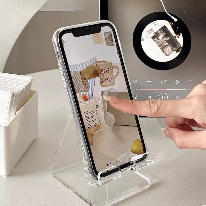 Módní Jednoduchý a Průhledný Akrylový Stolní Držák na Telefon Multifunkční Stojan Silný Protiskluzový Stabilní Stojan na Displej Mobilního Telefonu a Tabletu