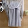 Women High Waist Mesh Slim Fit Solid Color Pleated Skirt