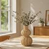 Vaso Salvaspazio Boho a Forma di Zucca Intrecciato, Portafiori in Rattan Stile Rustico, Fioriera Decorativa Rustica da Tavolo per Fiori Secchi