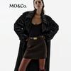 MO&Co. NOIR Faux Leather Double-Breasted Trench Coat
