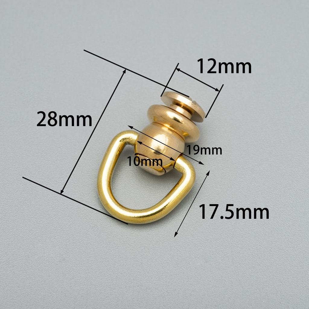 1PC Solid Brass Rivet and Studs with Screws D Ring and Triangle Design Rotate Head Spikes Buttons with D Ring Leather Craft Tool