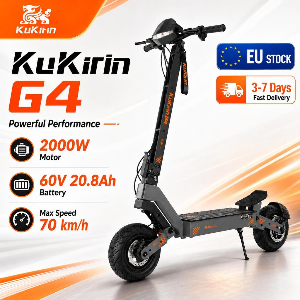 EU Sklad KuKirin G4 E-koloběžka 2000W60V20Ah, Dojezd 75 km, Maximální rychlost 70 km/h, 11" Terénní vakuové pneumatiky