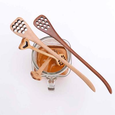 Cooking Comb Saver Wooden Long Handle Drizzler Honey Dipper Stirrer Spoon Mixing Stick