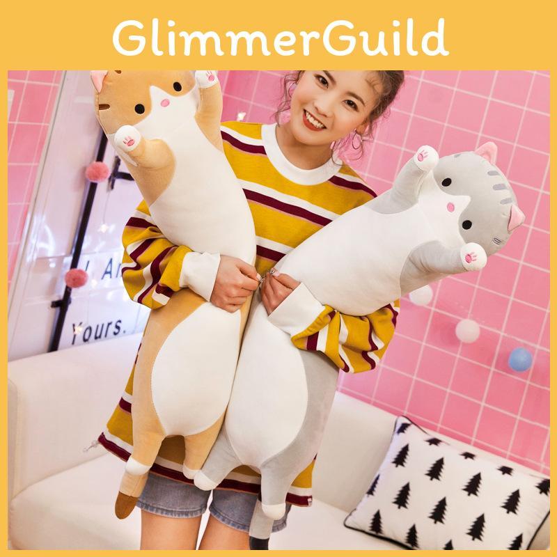 Cat Cartoon Long Pillow Animal Down Cotton Plush Stuffed Toy Decoration Holiday