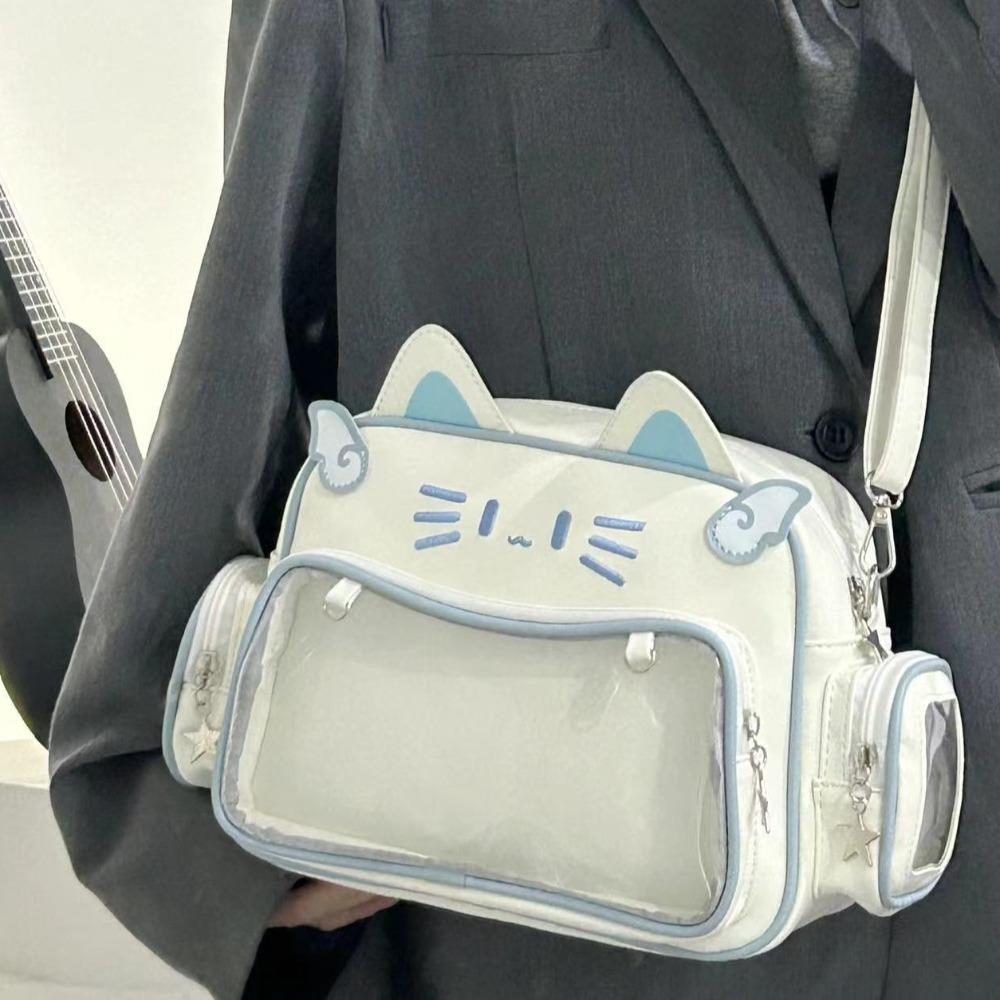 College-Stil Y2K Jk Umhängetasche Harajuku Transparente Tasche Ita Tasche Große Kapazität PU Katzen Rucksäcke Mädchen