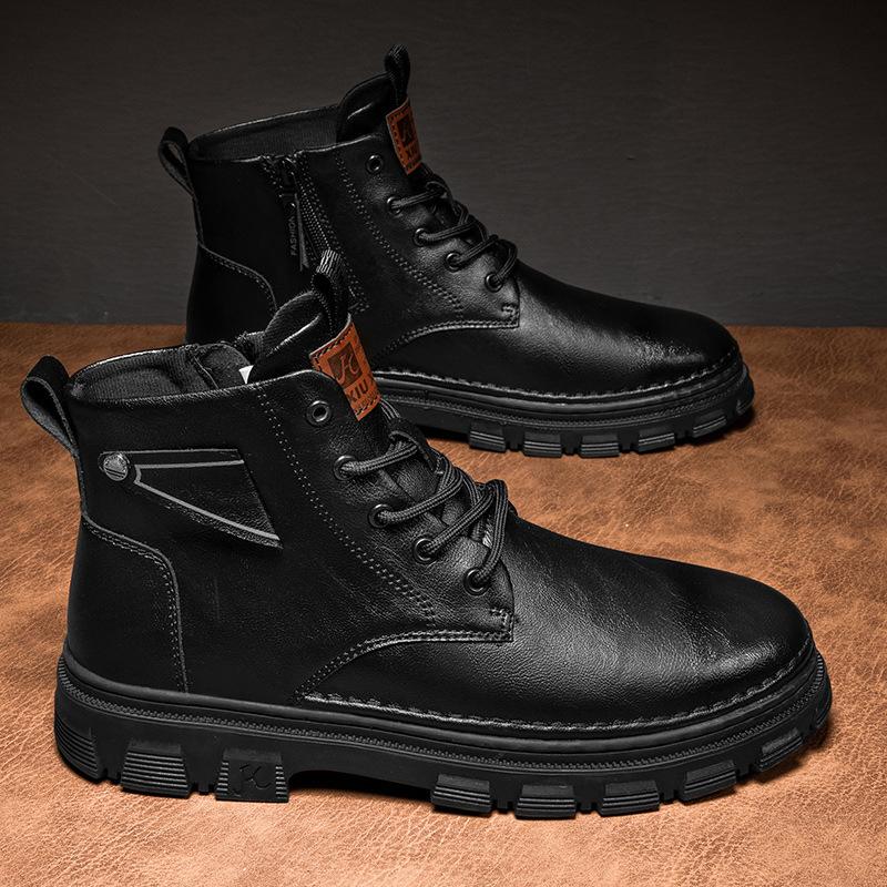Autumn Men's Boots Are Comfortable High-top Martin Boots, New Retro Style, Heightened Platform-soled Motorcycle Toe Boots