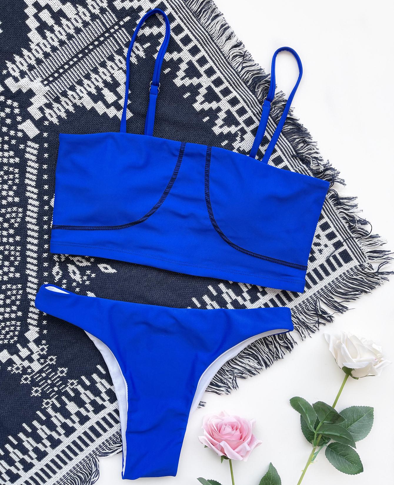 

Женский купальник, синий, бикини с двойными бретелями, сексуальный пляжный купальник L синий