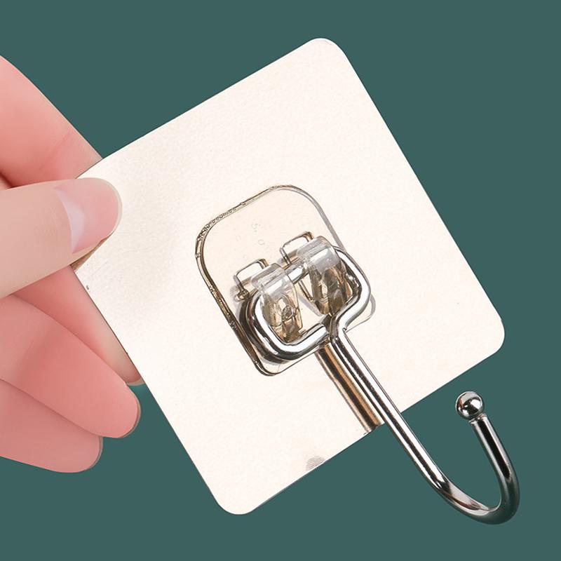 1Pcs Large Hook Transparent Stainless Steel Strong Self Adhesive Hooks Key Storage Hanger For Kitchen Bathroom
