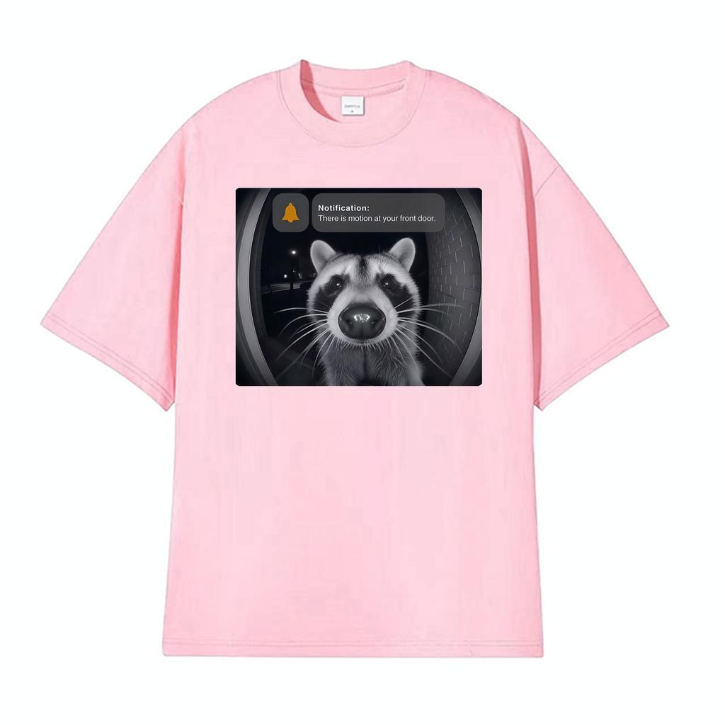 There Is Motion At Your Front Door Funny Raccoon Meme T Shirt Unisex Women Harajuku Retro Tshirts Summer ONeck Tshirt Streetwear