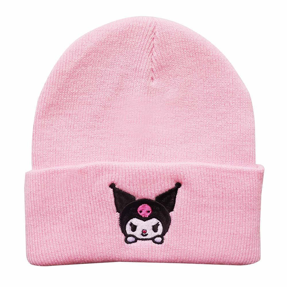 Men's and Women's Autumn and Winter Cartoon Knitted Hats with Kuromi Embroidery, Warm Beanie Hats for Students