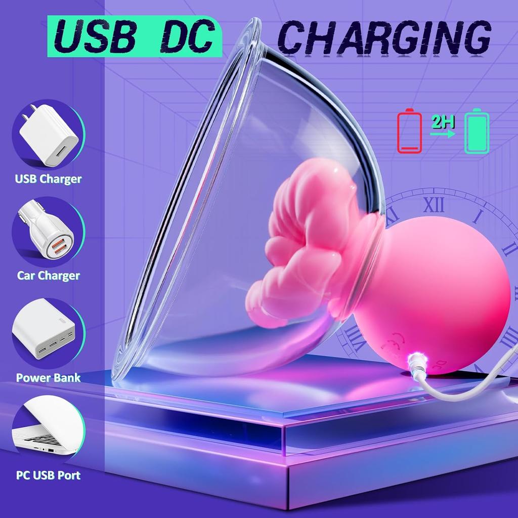 Removable Tongue Nipple Vibrator, Licking Clitoral Sucker, Clitoral Stimulation with 12 Vibration Modes, Vibrating Nipple Clips, Sex Toys