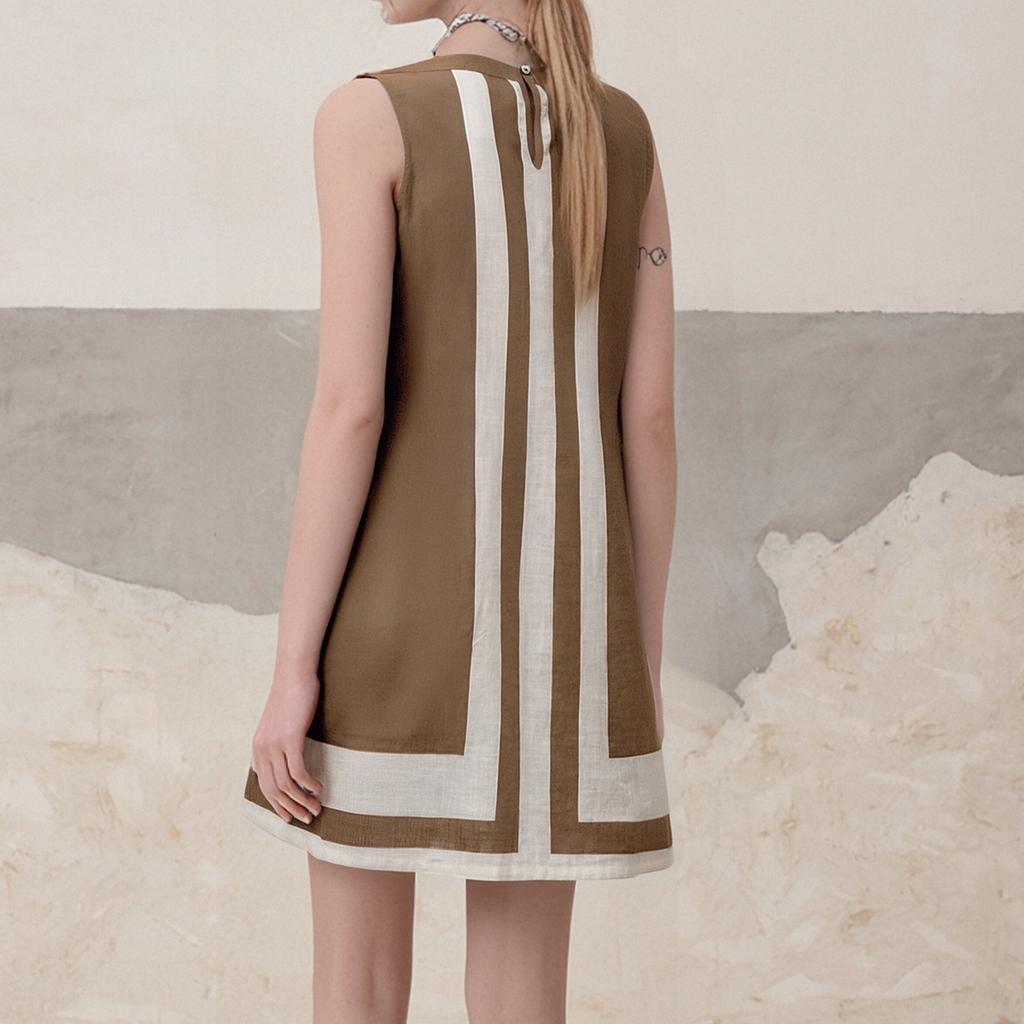 Damenmode Ärmellose Colorblock Rundhalskleider