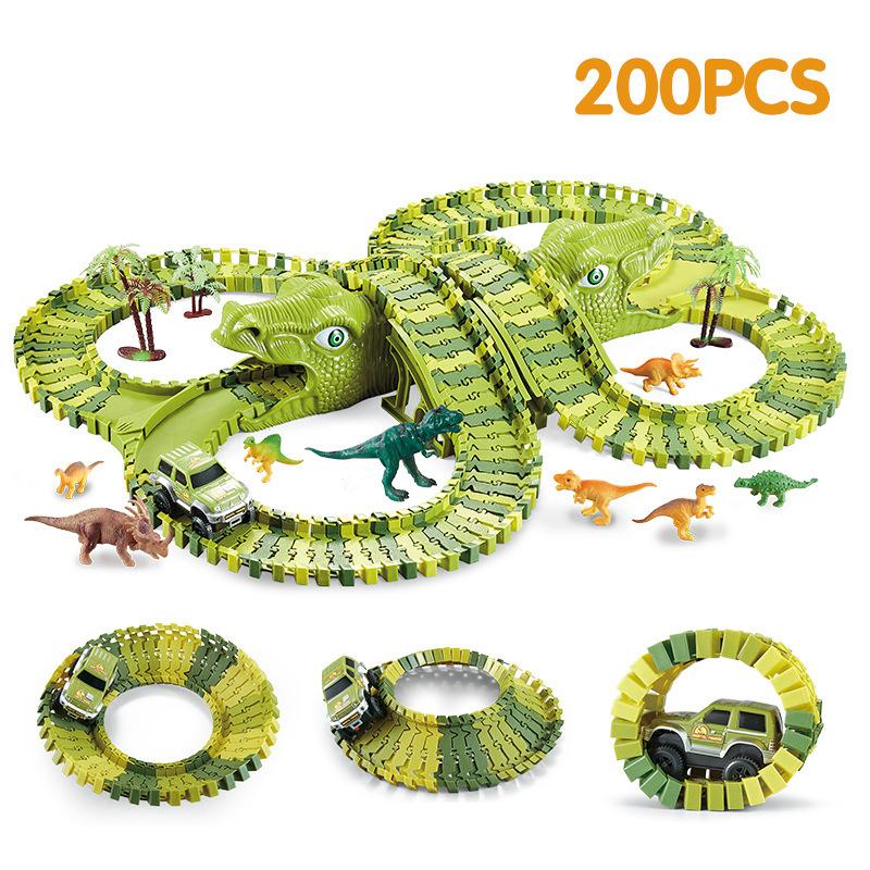 Dinosaur Race Track Set Rail Car Toys Assembly Bend Flex Racing Track Led Electronic Flash Light Car Toys for Children