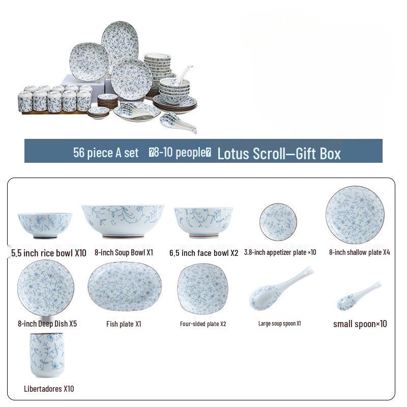 Maud Lanka Intertwined Lotus 56-Piece Ceramic Dinnerware Set