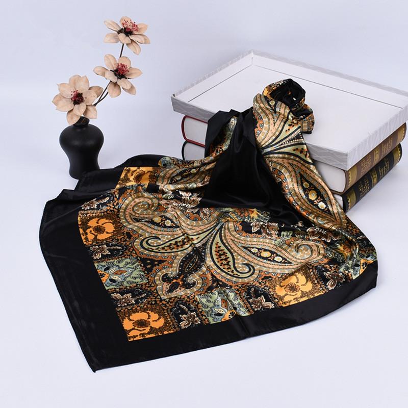 Luxury Floral Silk Square Scarf Women Soft Satin Kerchief Hairband Neckerchief Head Hijab Lady Headband Foulard Bag Ribbon