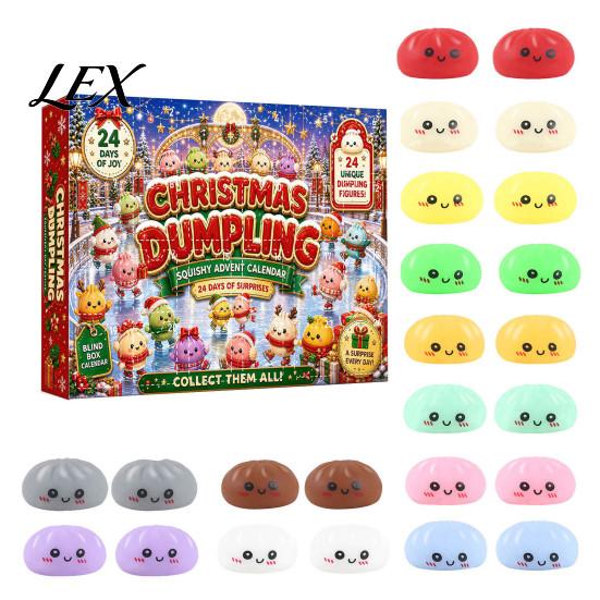 Steamed Bun Countdown Box Christmas Cartoon Dumpling Gift Box, Xmas Advent Calendar with 24 Stress Toy Relief Squeeze Toys, Days Merry