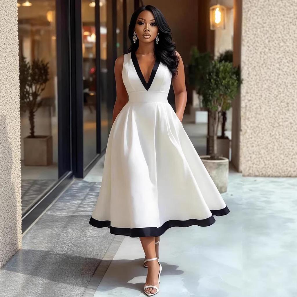 Elegant Color Block High-Waisted Women's Banquet Dress