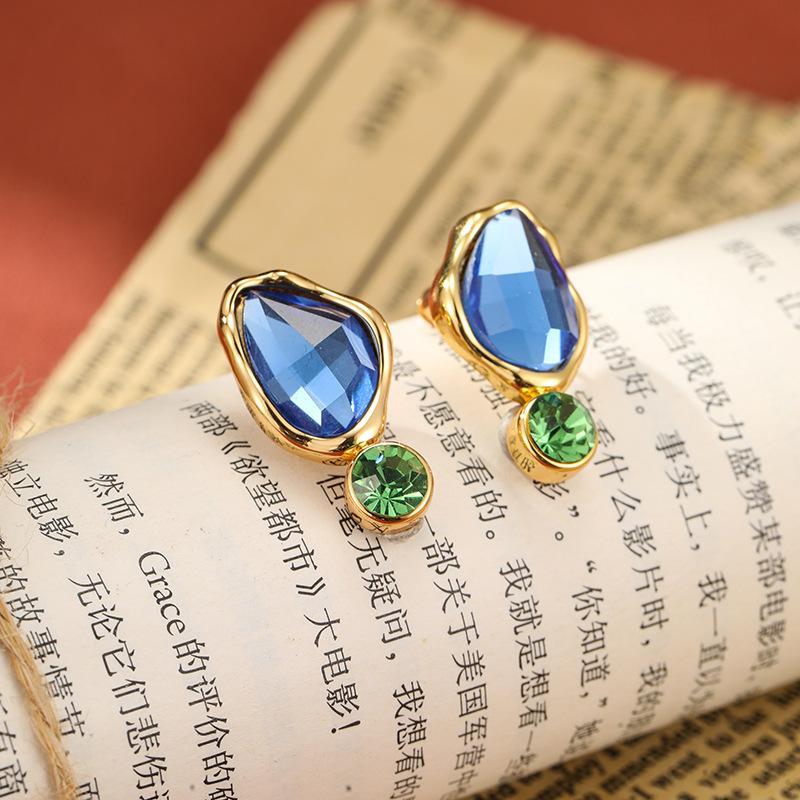 Europäischer und amerikanischer Schmuck Unregelmäßiges blaues Glas Retro Luxus Ohrringe Personalisierte Damenohrringe
