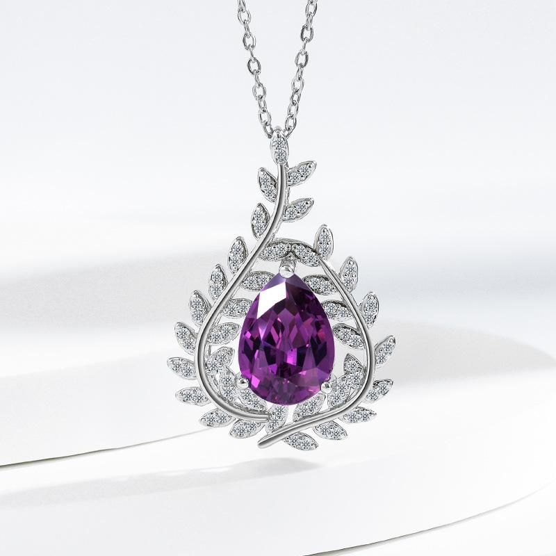 925 Sterling Silver Purple Zircon Pendant Necklace Birthday Party Anniversary Gift
