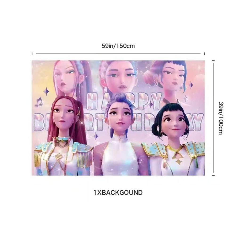 Sada příborů Demon Hunters Party Banner Pozadí Balónky Dortový Topper Venkovní Piknikové Potřeby Narozeniny pro Korejskou Kpop Anime Párty