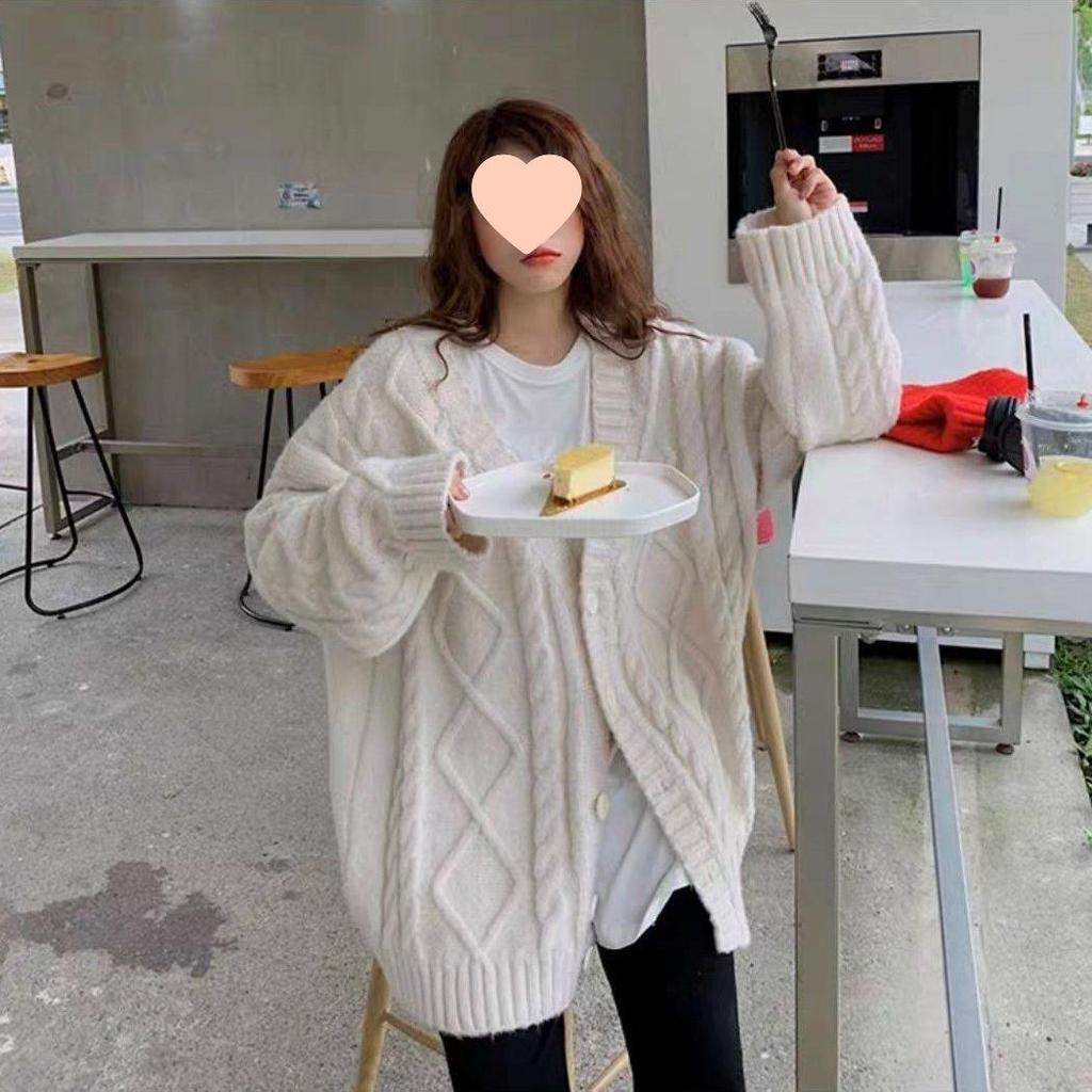 Plus Size Korean Style Loose Cable Knit Cardigan Coat - Women's Spring/Summer Fashion
