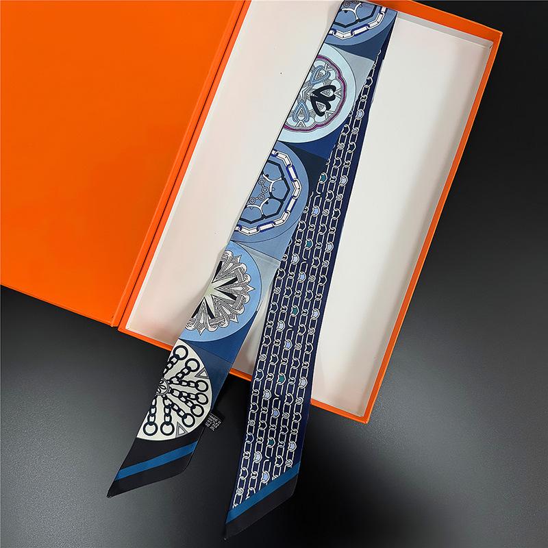 Silk scarf long strip high-end multi-purpose double-sided printing imitation silk silk scarf wrapping belt streamer decorative small scarf belt