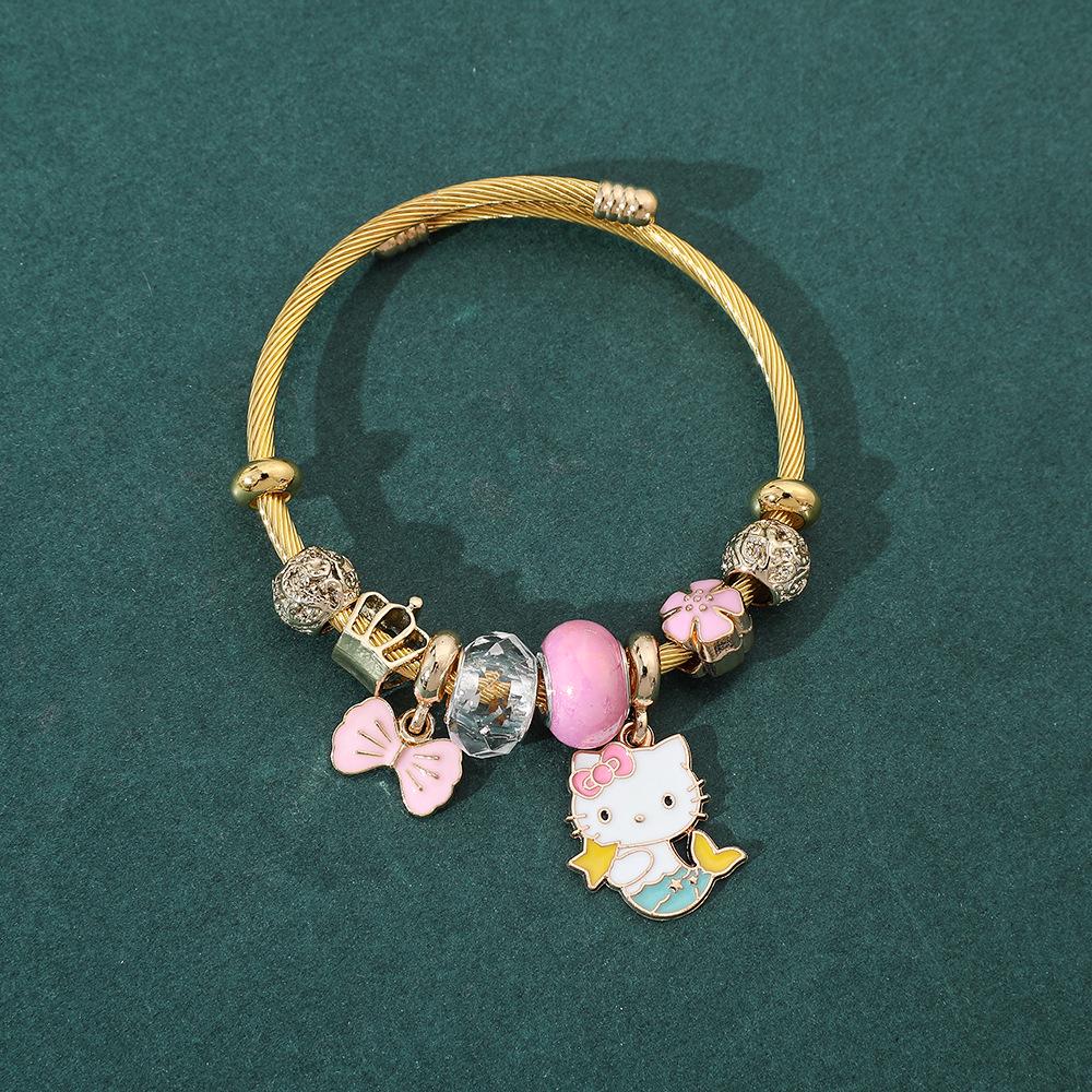Hello Kitty Rosa Pandora Armband - Niedliches Cartoon-Katzen-Charme-Bügelarmband Schmuck