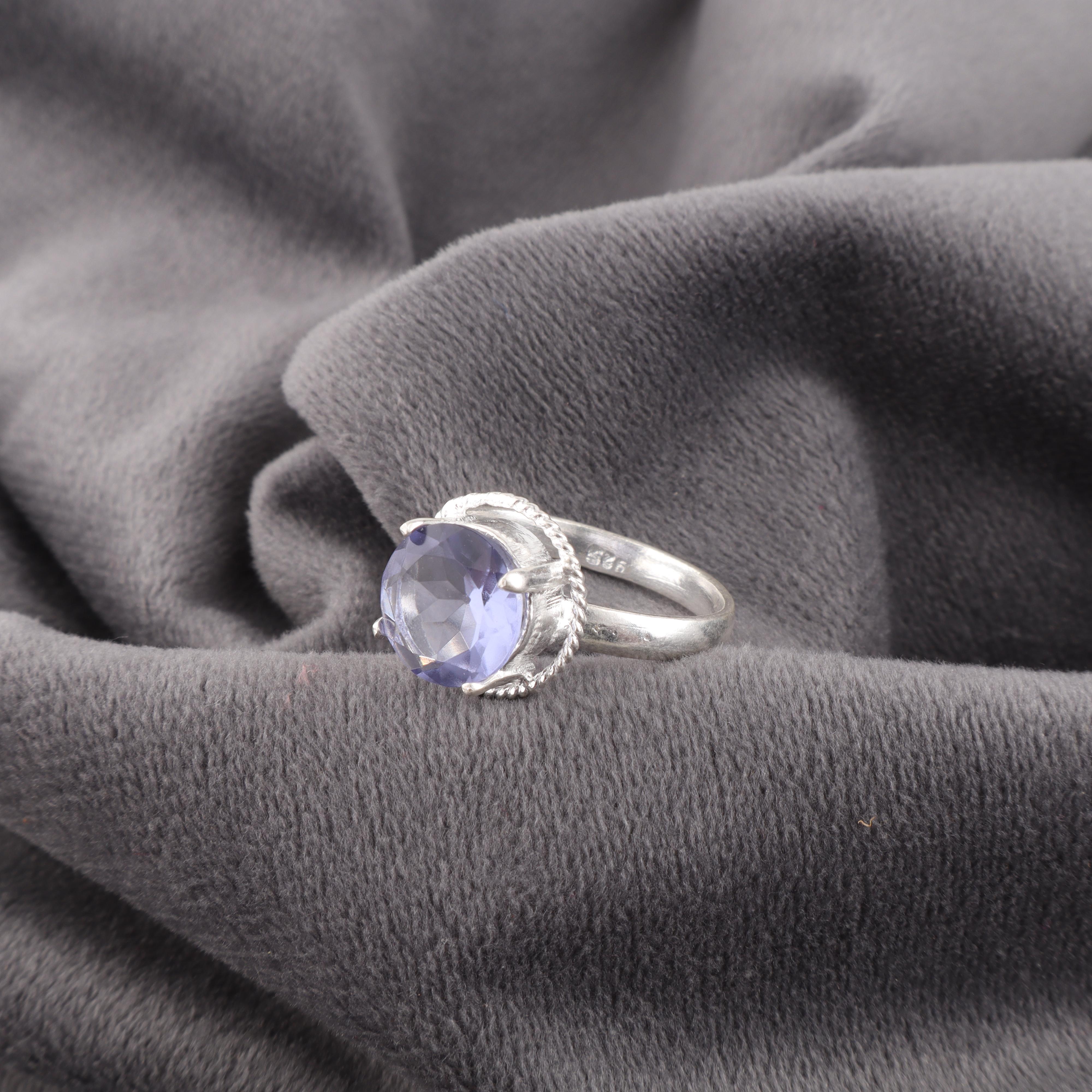 

Украшения из иолита, Кольцо из драгоценного камня ручной работы, Кольцо из стерлингового серебра 925 пробы, Духовные украшения, Для подарка на помолвку 11.5