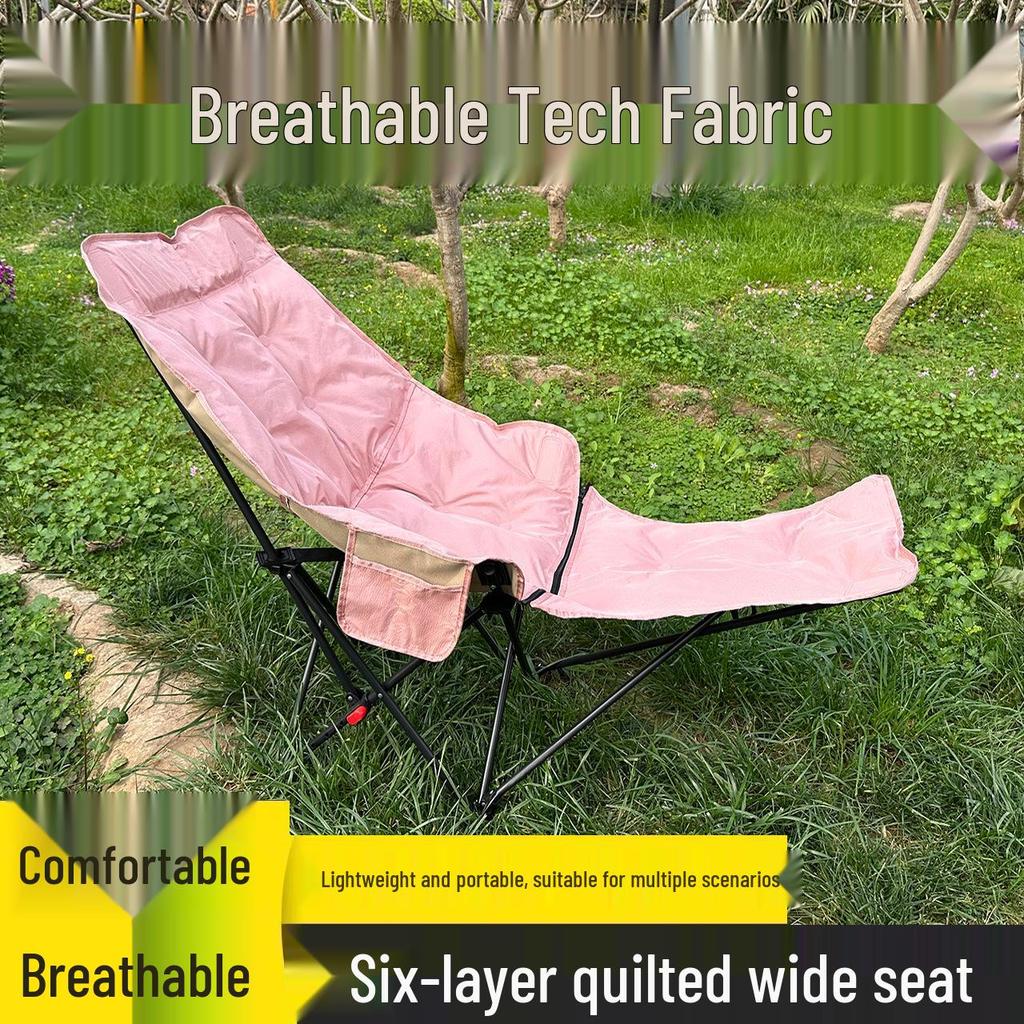Outdoor Folding Recliner Chair with Leg Rest and 4-Position Adjustable Cotton Seat for Camping and Picnics