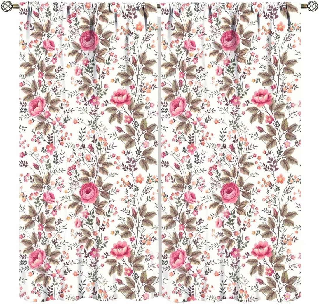 

Цветы Птицы Шторы, Винтажные Цветочные Садовые Оконные Шторы Для Спальни Гостиной Кухни Домашний Декор Драпировки Комплект из 2 Панелей 53x116CM-2PC