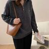 Autumn and Winter Embroidery Pattern Half Zipper Lapel Pullover Sweater Women's Loose Versatile Knitted Sweater Top Women